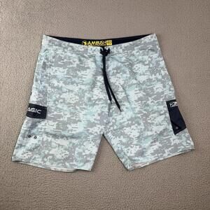 Pelagic Ambush Board Shorts Drawstring Digital Camoflage Blue Men’s Size 40 Gray